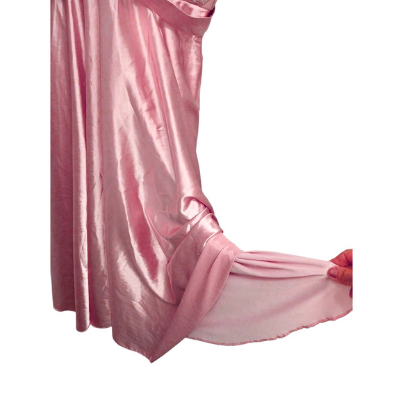 VNTG 80s Satin Dress Sz XL Pink 3D Flowers Chiffon Sleeves Fairy Princess Retro - Picture 7 of 12